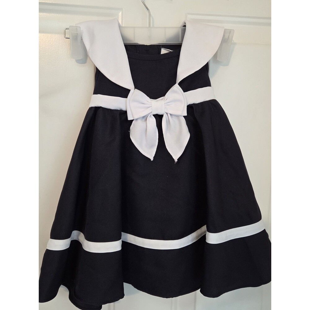 Rare Editions navy sailor dress baby toddler bow white holiday size 18 months